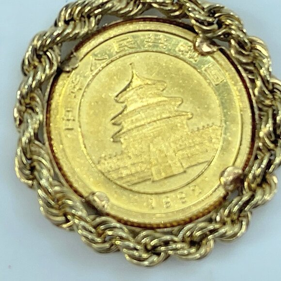 1992 China Panda 1/20oz 5 yuan gold coin 14k Rope link bezel 2.6g JR9342 - Picture 5 of 7